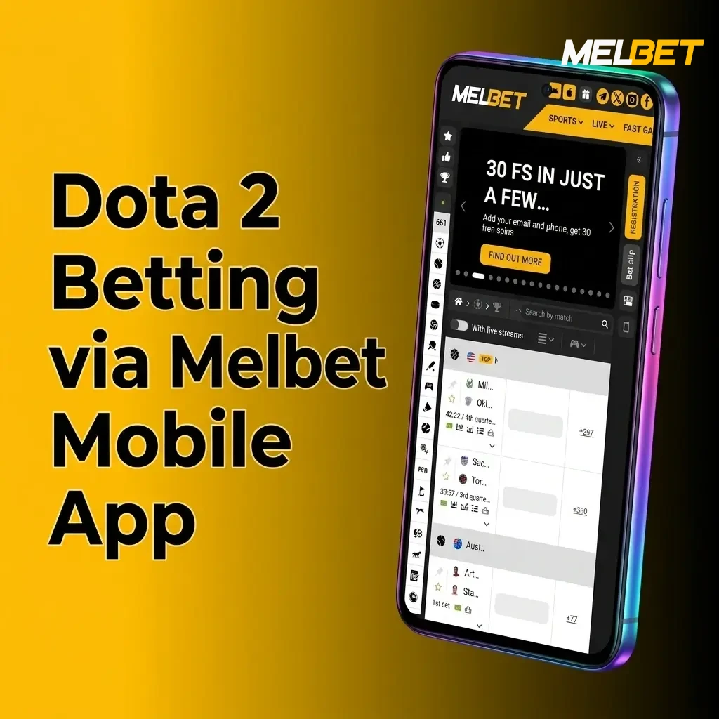 Melbet mobile app interface showing Dota 2 esports betting options with live match wagering on Android and iOS