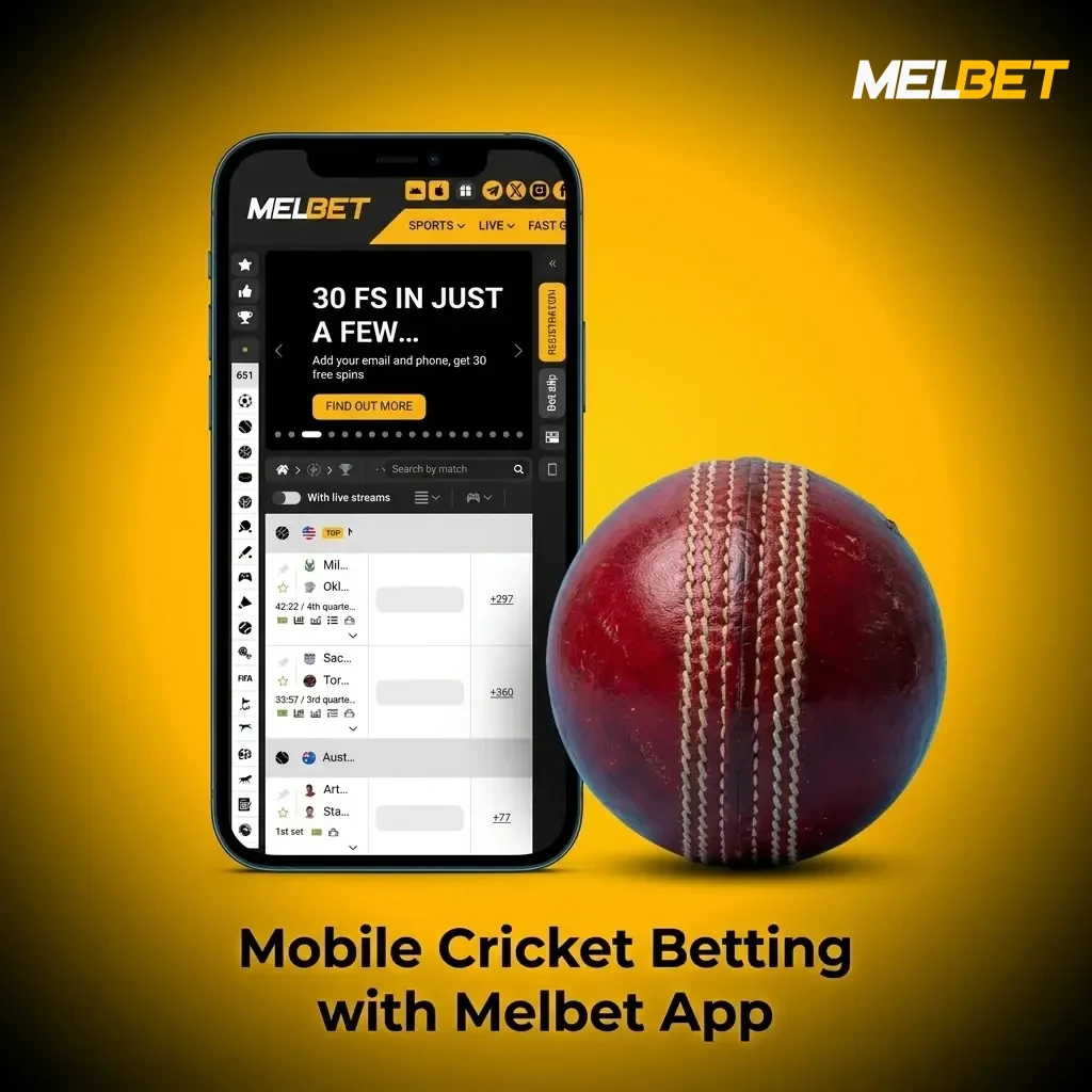 Melbet app on mobile for cricket betting in India, available on Android and iOS with live odds and markets